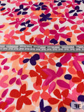 Floral Brushstroke Printed Stretch Cotton Sateen - Coral / Salmon / Magenta / Purple
