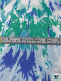 Abstract Printed Fine Stretch Cotton Twill - Ocean Green / Periwinkle / Sky Blue / White