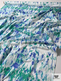 Abstract Printed Fine Stretch Cotton Twill - Ocean Green / Periwinkle / Sky Blue / White