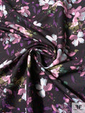 Lovers Floral Printed Stretch Cotton Twill - Orchid / Black / Shades of Grey