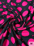 Polka Dot and Circles Printed Cotton Faille - Magenta / Black
