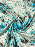 Abstract Tie-Dye Printed Stretch Cotton Sateen - Turquoise / Brown / Off-White