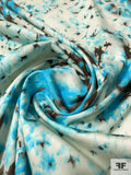 Abstract Tie-Dye Printed Stretch Cotton Sateen - Turquoise / Brown / Off-White