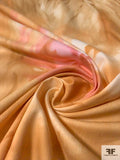 Blended Floral Brushstroke Printed Lightweight Stretch Cotton Twill - Shades of Tan / Pink