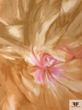 Blended Floral Brushstroke Printed Lightweight Stretch Cotton Twill - Shades of Tan / Pink