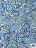 Paisley Printed Lightweight Stretch Cotton Twill - Shades of Blue / Aqua / Chartrease