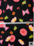 Butterfly and Floral Printed Stretch Cotton Sateen - Black / Magenta / Coral / Orange / Green