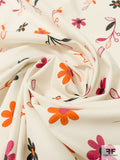 Playful Floral Printed Stretch Cotton Poplin - Pumpkin Orange / Magenta / Black / Off-White