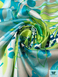 Tropical Animal Pattern Stretch Cotton Sateen - Aqua / Turquoise / Lime / Blue