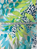 Tropical Animal Pattern Stretch Cotton Sateen - Aqua / Turquoise / Lime / Blue