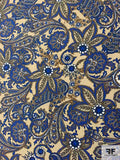 Paisley Printed Cotton Lawn - Royal Blue / Tan / Light Brown