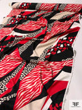Animal Pattern Geo-Collage Stretch Rayon Cotton Poplin - Red / Black / Beige / Ivory