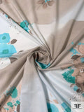 Ethereal Floral Bouquets Printed Cotton Voile-Lawn - Turquoise / Taupe / Off-White