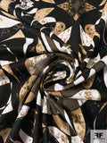 Abstract Printed Stretch Cotton Twill - Tan / Beige / Black / White