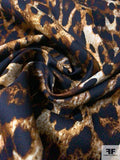 Animal Pattern Printed Stretch Cotton Twill - Navy / Shades of Brown