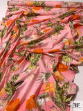 Tropical Floral Printed Cotton Lawn - Pink / Orange / Greens