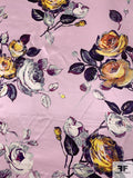 Beautiful Floral Printed Cotton-Rayon Satin - Dusty Orchid / Purples / Yellow