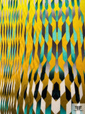 Geometric Kaleidoscope Printed Cotton-Silk Shirting Panel - Chartreuse / Teal / Turmeric / Grey