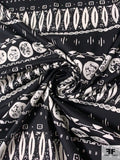 Tribal Linear Design Printed Stretch Cotton Sateen - Black / White