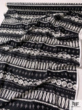Tribal Linear Design Printed Stretch Cotton Sateen - Black / White