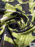Floral Lined Bars Printed Brushed Cotton Sateen - Lime / Brown / Grey / Black