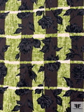 Floral Lined Bars Printed Brushed Cotton Sateen - Lime / Brown / Grey / Black
