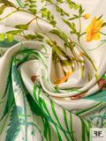 Floral Stems Printed Cotton Sateen - Greens / Teals / Yellow / Off-White
