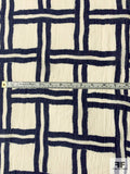 Italian Interlocking Basketweave Print Laundered Cotton Voile - Navy / Ivory