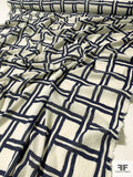 Italian Interlocking Basketweave Print Laundered Cotton Voile - Navy / Ivory