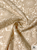 Floral Graphic Printed Stretch Cotton Twill - Tan / Ivory