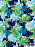Tropical Leaf Printed Crinkled Rayon Challis Gauze - Royal Blue / Turquoise / Green / Off-White