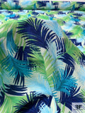 Tropical Leaf Printed Crinkled Rayon Challis Gauze - Royal Blue / Turquoise / Green / Off-White