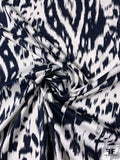 Abstract Ikat Printed Stretch Cotton Sateen - Navy / White