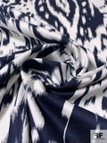 Abstract Ikat Printed Stretch Cotton Sateen - Navy / White