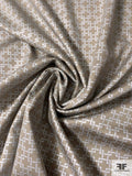 Contemporary Square Lattice Foil Printed Cotton Batiste - Khaki Tan / Silver