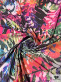 Tropical Leaf Collage Printed Stretch Power Mesh-Tulle - Multicolor
