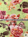 Floral Blossoms Printed Stretch Nylon Tulle - Lime / Orange / Brown / Rose