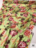 Floral Blossoms Printed Stretch Nylon Tulle - Lime / Orange / Brown / Rose