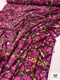 Abstract Floral Printed Stretch Tulle Panel - Plum Purple / Magenta / Butter Yellow