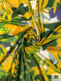 Hazy Tropical Leaf Printed Stretch Tulle - Sunny Yellow / Greens / Purple / White