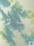 Floral Silhouette Printed Nylon Tulle - Turquoise / Greens / White