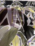 Mod Leaf Printed Stretch Tulle - Black / Yellow / White / Purple / Grey