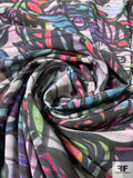 Abstract Graffiti Printed Stretch Nylon Power Mesh-Tulle - Multicolor