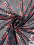 Passionate Floral Printed Stretch Nylon Tulle - Black / Red Rose / Blue / Evergreen