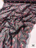 Passionate Floral Printed Stretch Nylon Tulle - Black / Red Rose / Blue / Evergreen