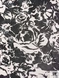 Floral Silhouette Printed Stretch Nylon Tulle - Black / White