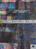 Aurora Borealis Broken Plaid Foil Printed Stretch Nylon Tulle - Multicolor