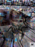 Aurora Borealis Broken Plaid Foil Printed Stretch Nylon Tulle - Multicolor