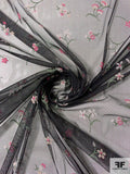 Subtly Flocked Dainty Floral Stretch Nylon Tulle - Black / Dusty Rose / Dusty Green / Beige