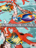 Tropical Fish and Coral Printed Stretch Nylon Tulle - Aqua / Multicolor